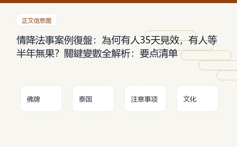 情降法事案例復盤:為何有人35天見效,有人等半年無果?關鍵變數全解析插图1 情降法事案例復盤:為何有人35天見效,有人等半年無果?關鍵變數全解析:要点清单 泰国佛牌与法事内容说明图