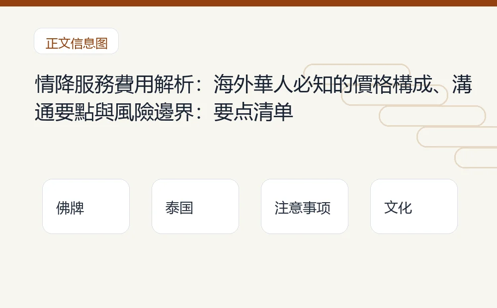 情降服務費用解析:海外華人必知的價格構成、溝通要點與風險邊界插图1 情降服務費用解析:海外華人必知的價格構成、溝通要點與風險邊界:要点清单 泰国佛牌与法事内容说明图